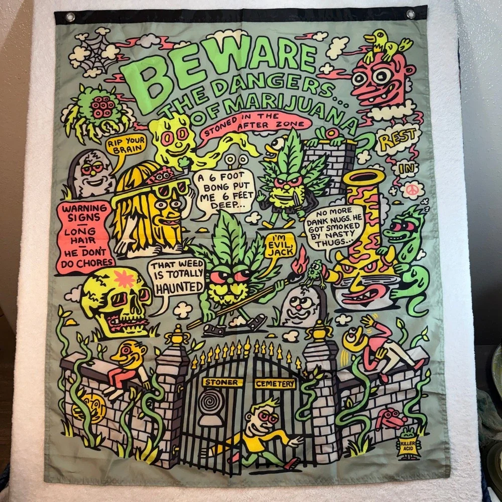 Killer Acid Beware The Dangers of Marijuana Wall Tapestry Banner Psychedelic Art